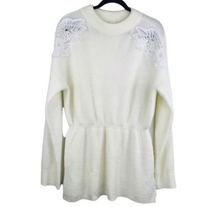 Camber & Grace Off white Oversized Beautiful Lace Shoulder Sweater Dress XL